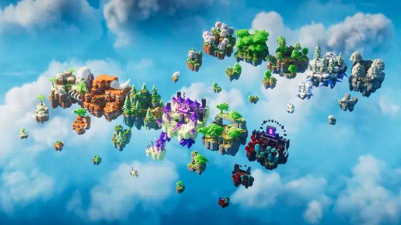 33 Skyblock Island, floating skyblock islands above the clouds