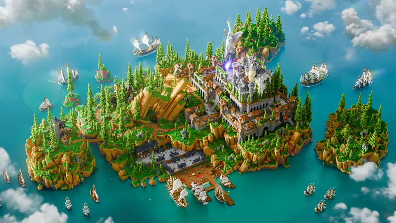 Eldoria Isle, green islands around a crystal castle