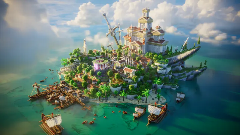 Elysium Ascent, the island seen from the harbour