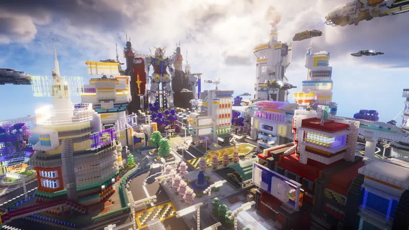 Neo Chrome, a modern city with giant robots and airships