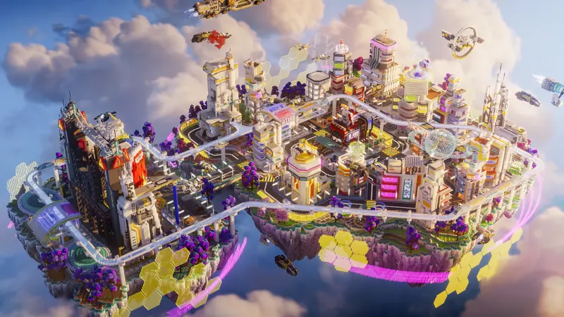 Neo Chrome, a neon city on a floating island